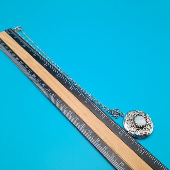 Faux Opal Locket Pendant Necklace, Small Toggle Clasp, 15 Inches - Picture 8 of 10